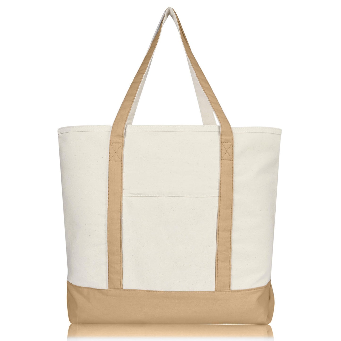 DALIX 22" Large Cotton Canvas Zippered Shopping Tote Grocery Bag in Brown