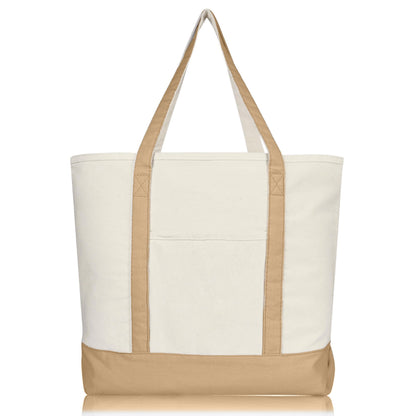 DALIX 22" Large Cotton Canvas Zippered Shopping Tote Grocery Bag in Brown