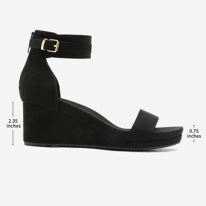 DREAM PAIRS Women's Open Toe Buckle Ankle Strap Platform Wedge Sandals Summer Shoes,Size 8.5,Black,NINI-6