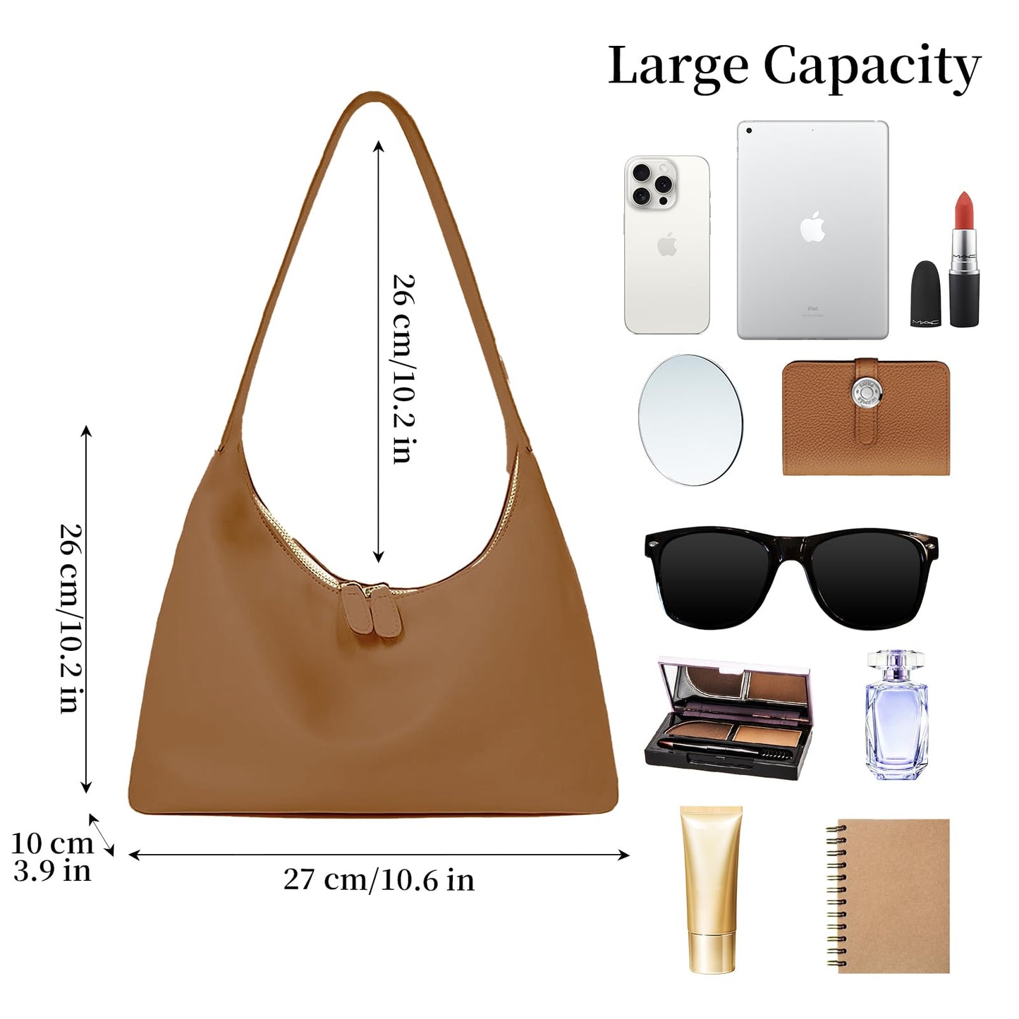 JueiXeoy Shoulder Purses for Women Small Slouchy Hobo Bag Cute Tote Handbags Trendy Faux Leather Crescent Bags Clutch Purses Brown