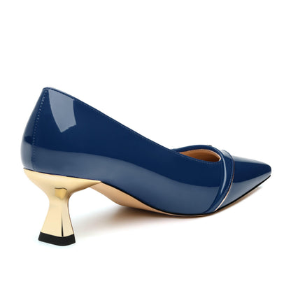 Muikecors Women's Kitten Heels Square Toe Low Heel Pumps Closed Toe Patent Slip On Pumps Womens Work Dress Office Wedding Party Shoes 2 Inch Navy Blue Patent Size 8.5