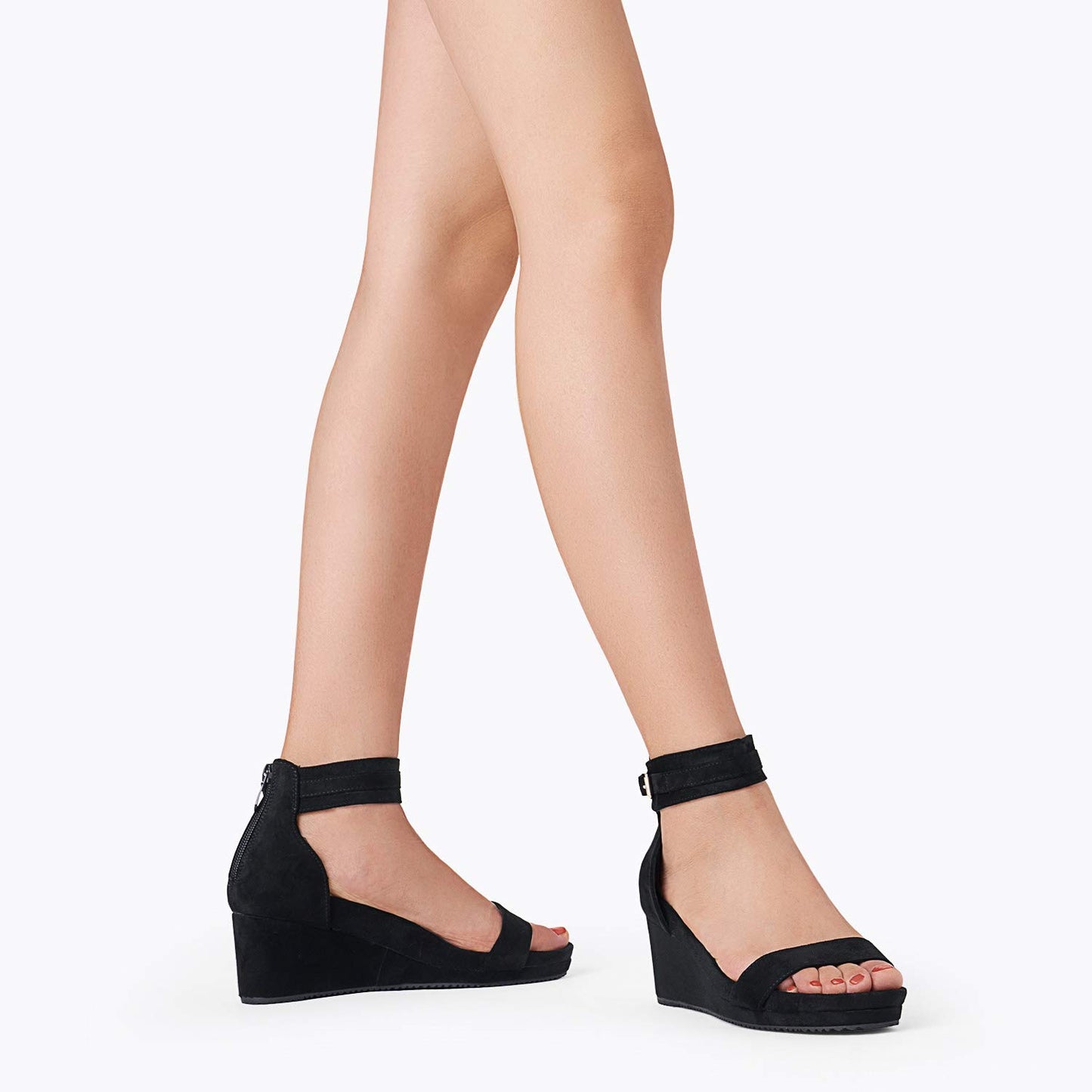 DREAM PAIRS Women's Open Toe Buckle Ankle Strap Platform Wedge Sandals Summer Shoes,Size 8.5,Black,NINI-6