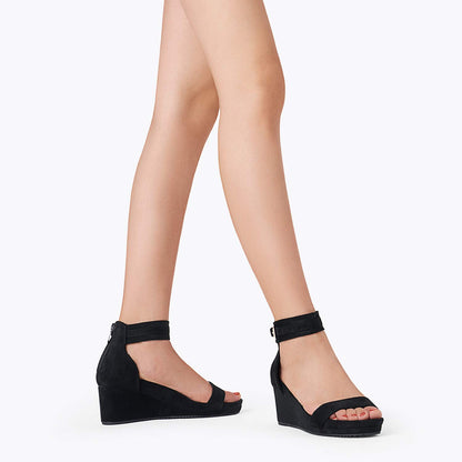 DREAM PAIRS Women's Open Toe Buckle Ankle Strap Platform Wedge Sandals Summer Shoes,Size 8.5,Black,NINI-6