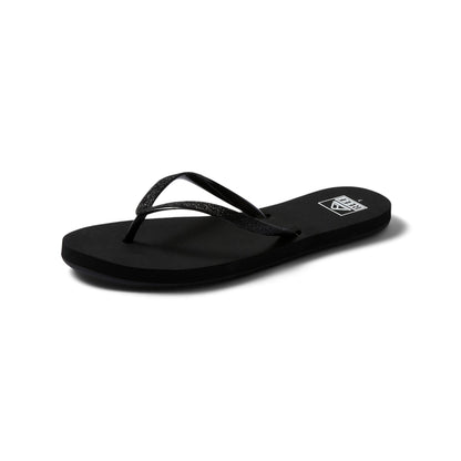 REEF Stargazer Womens Beach Flip Flop, Super Lightweight and Soft Footbed, Thin Glitter Strap, Black/Black, 9