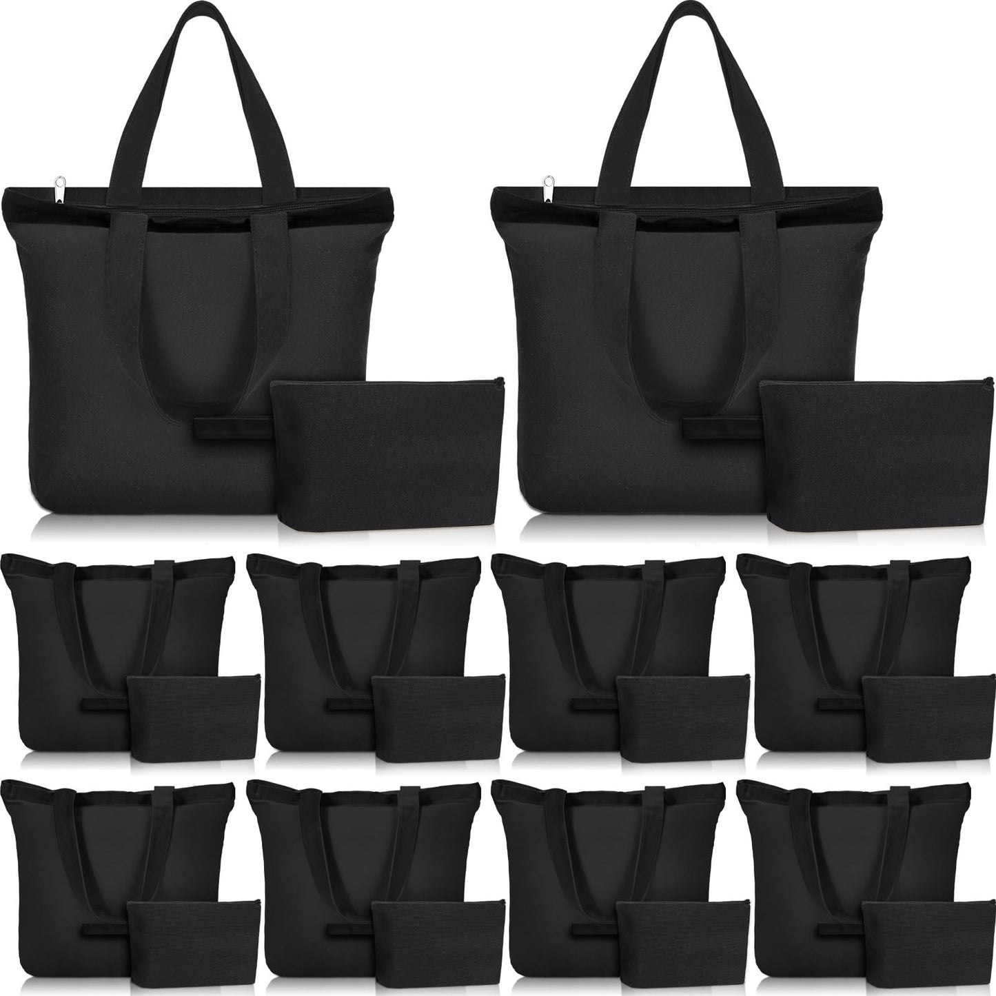 Silkfly 20 Pcs Tote Bag with Zipper, Cotton Canvas Makeup Bag Kitchen Reusable Grocery Pouch Blank Canvas Totes with Handles (16.5 x 3.9 x 13 in,Black)