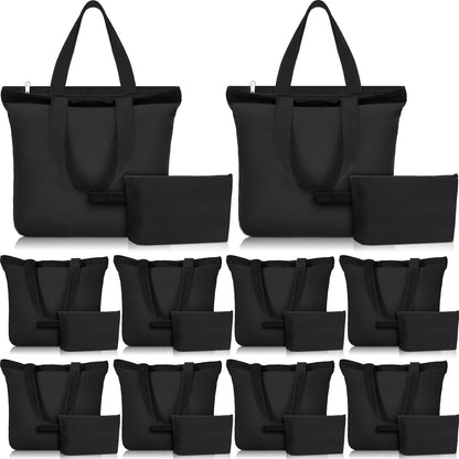 Silkfly 20 Pcs Tote Bag with Zipper, Cotton Canvas Makeup Bag Kitchen Reusable Grocery Pouch Blank Canvas Totes with Handles (16.5 x 3.9 x 13 in,Black)