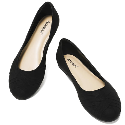 Ataiwee Women's Wide Width Flats Shoes - Casual Comfortable Round Toe Plus Size Ballet Shoes.(1910002-8, BK/MF 8.5 W) Black