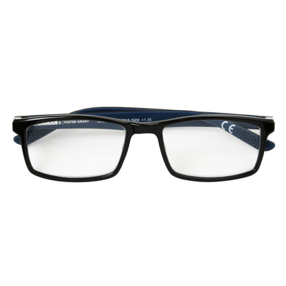 Foster Grant IRONMAN Men's Sprint Rectangular Reading Glasses, BLACK, 1.25x