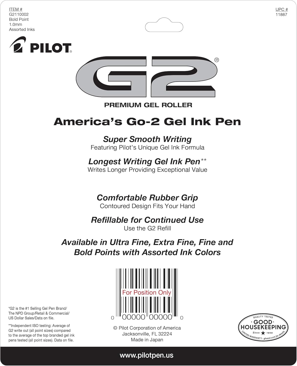 Pilot G2 Premium Retractable Gel-Ink Rolling Ball Pens, Bold Point (1.0mm), 1.0 Gel Pens, Assorted, 10-Pack - Ideal for School, Journaling, & Office Writing