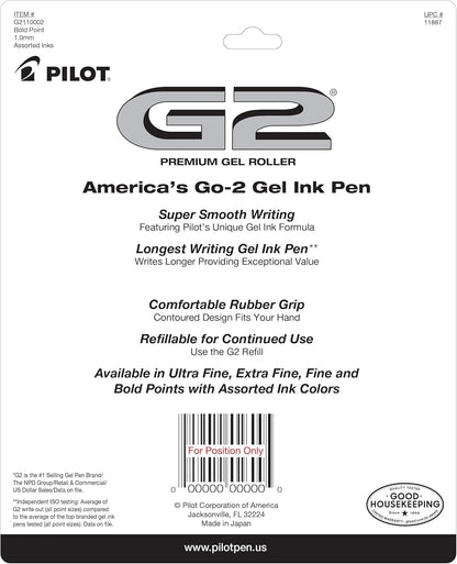 Pilot G2 Premium Retractable Gel-Ink Rolling Ball Pens, Bold Point (1.0mm), 1.0 Gel Pens, Assorted, 10-Pack - Ideal for School, Journaling, & Office Writing