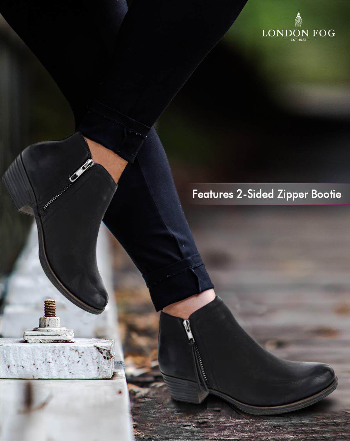 LONDON FOG Women's Tina Ankle Bootie Black 6.5