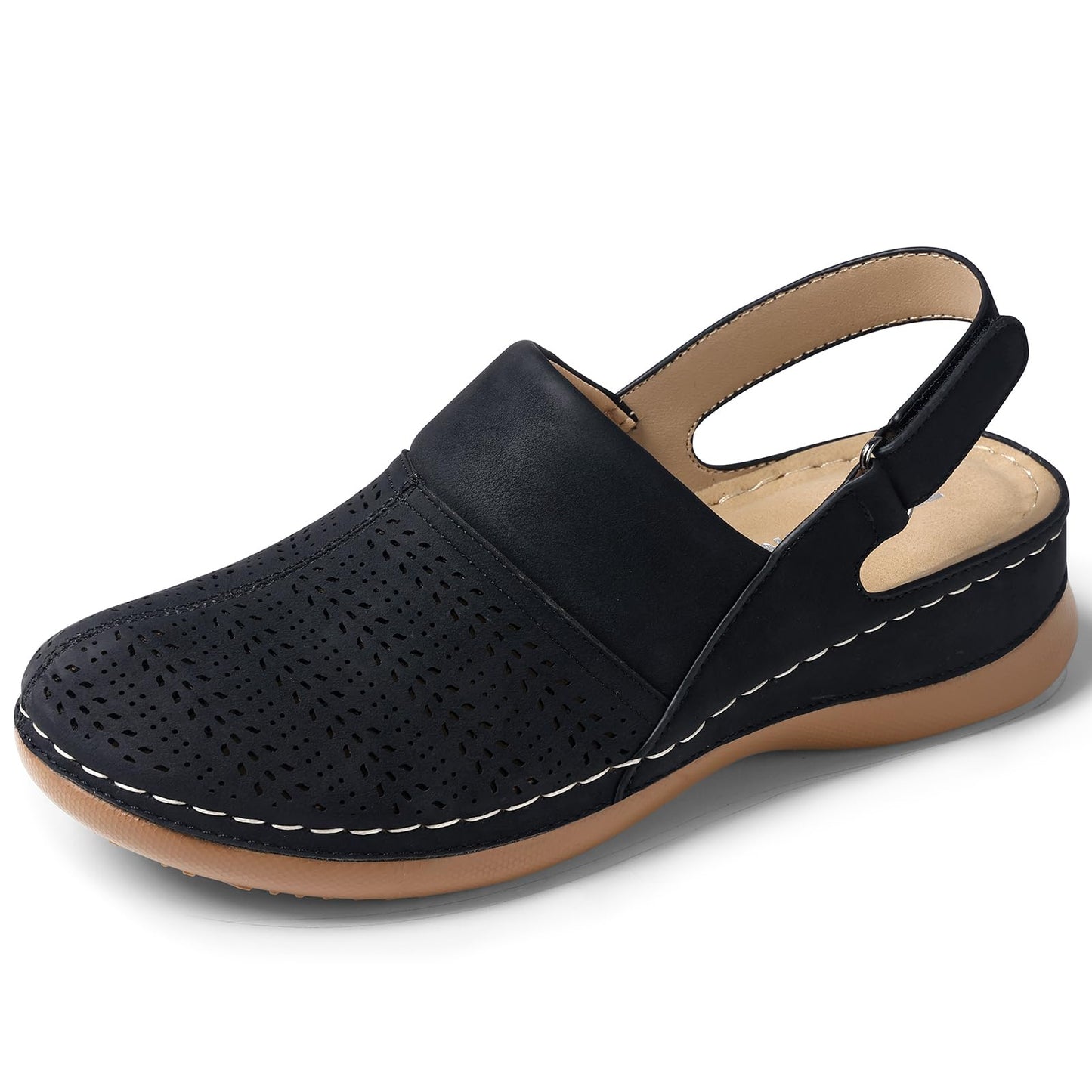 TEMOFON Shoes for Women Clogs Sandals: Comfortable Closed Toe Wedge Shoes Sling-Back Walking Mules with Arch Support Black Size 10