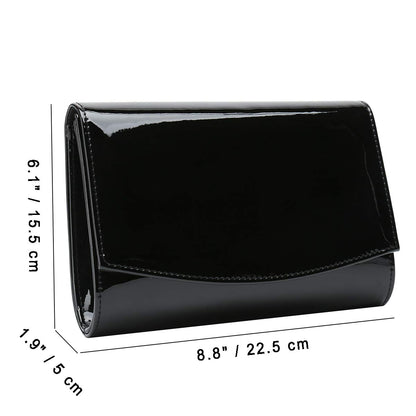 CHARMING TAILOR Patent Leather Flap Clutch for Women Classic Elegant Evening Bag Chic Dress Purse (Black)
