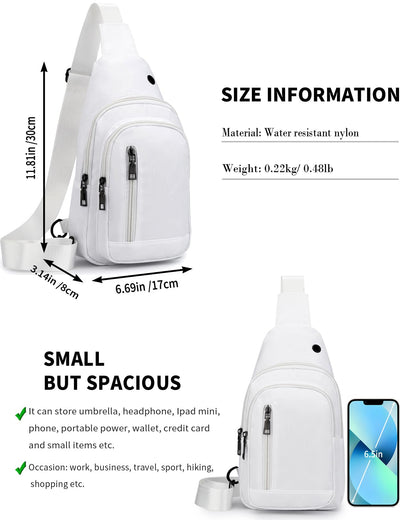 Seoky Rop Sling Bag Crossbody Backpack for Men Women Small Purse Chest Shoulder Bag for Travel Hiking Daypack White