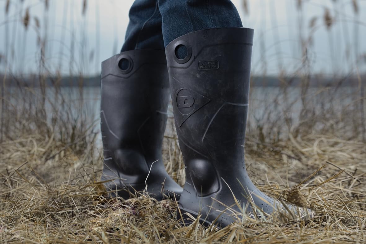 DUNLOP Chesapeake Rubber Boots with Steel Toe for Men & Women – PVC - Waterproof Work boots - Lightweight Garden, Rain & Fishing Boots - Safety boots with Wide Calf – Black – Size 3–15