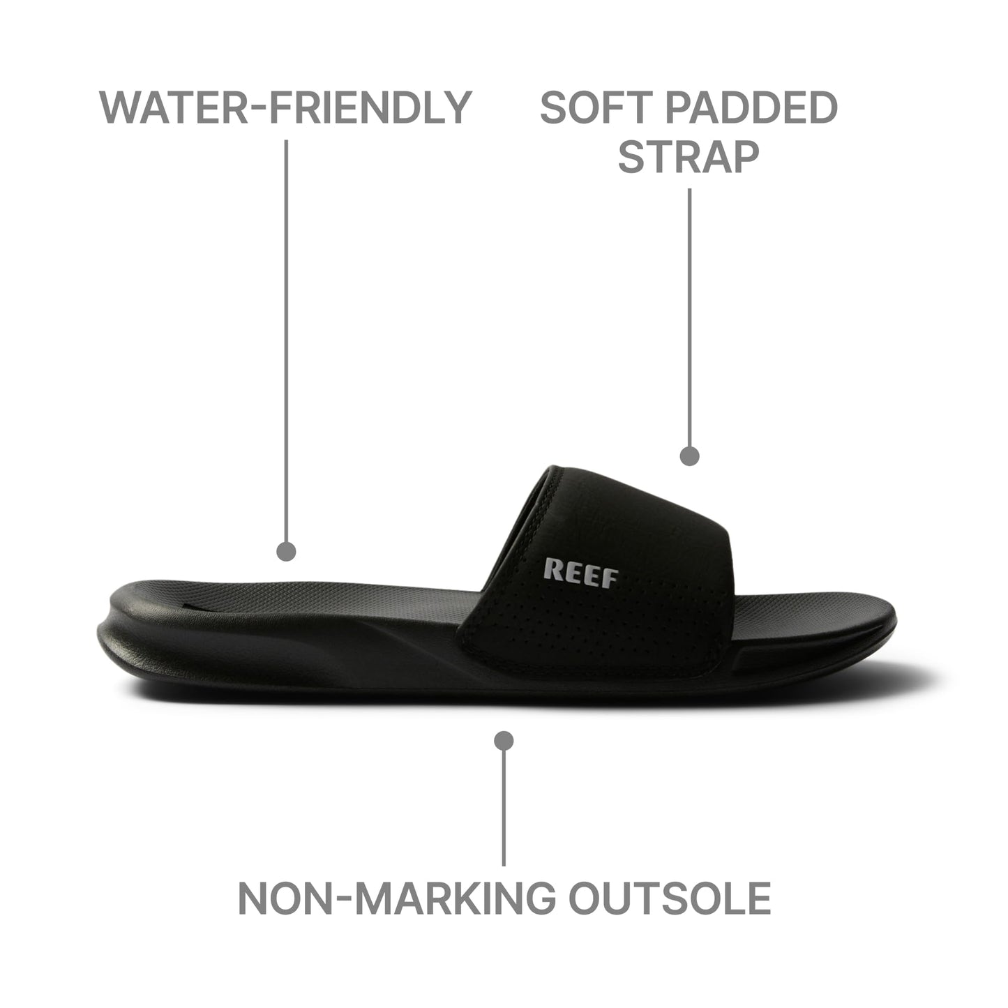 Reef One Slide Mens Sandal, Lightweight & Water Friendly, Black, 10