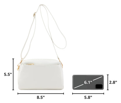 FashionPuzzle Triple Zip Small Crossbody Bag (White)