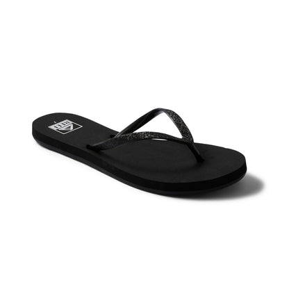 REEF Stargazer Womens Beach Flip Flop, Super Lightweight and Soft Footbed, Thin Glitter Strap, Black/Black, 9