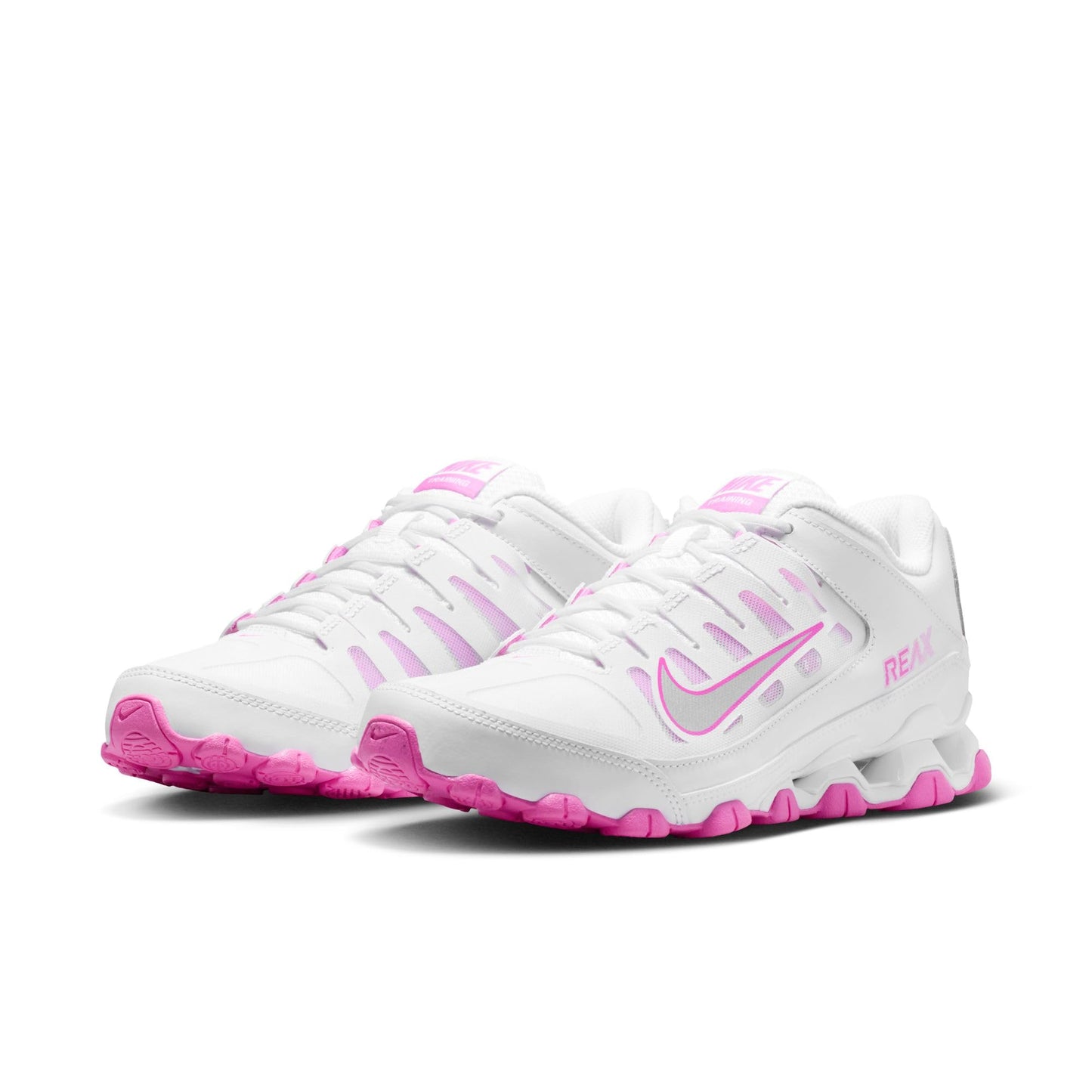 Nike Women's Reax 8 Trainer, White/Metallic Silver-Playful Pink, 9.5