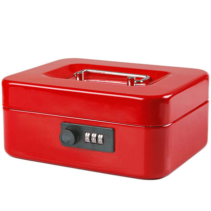 Jssmst Medium Cash Box with Combination Lock - Durable Metal Cash Box with Money Tray Red, 7.87 x 6.3 x 3.35 inches, CB0703M
