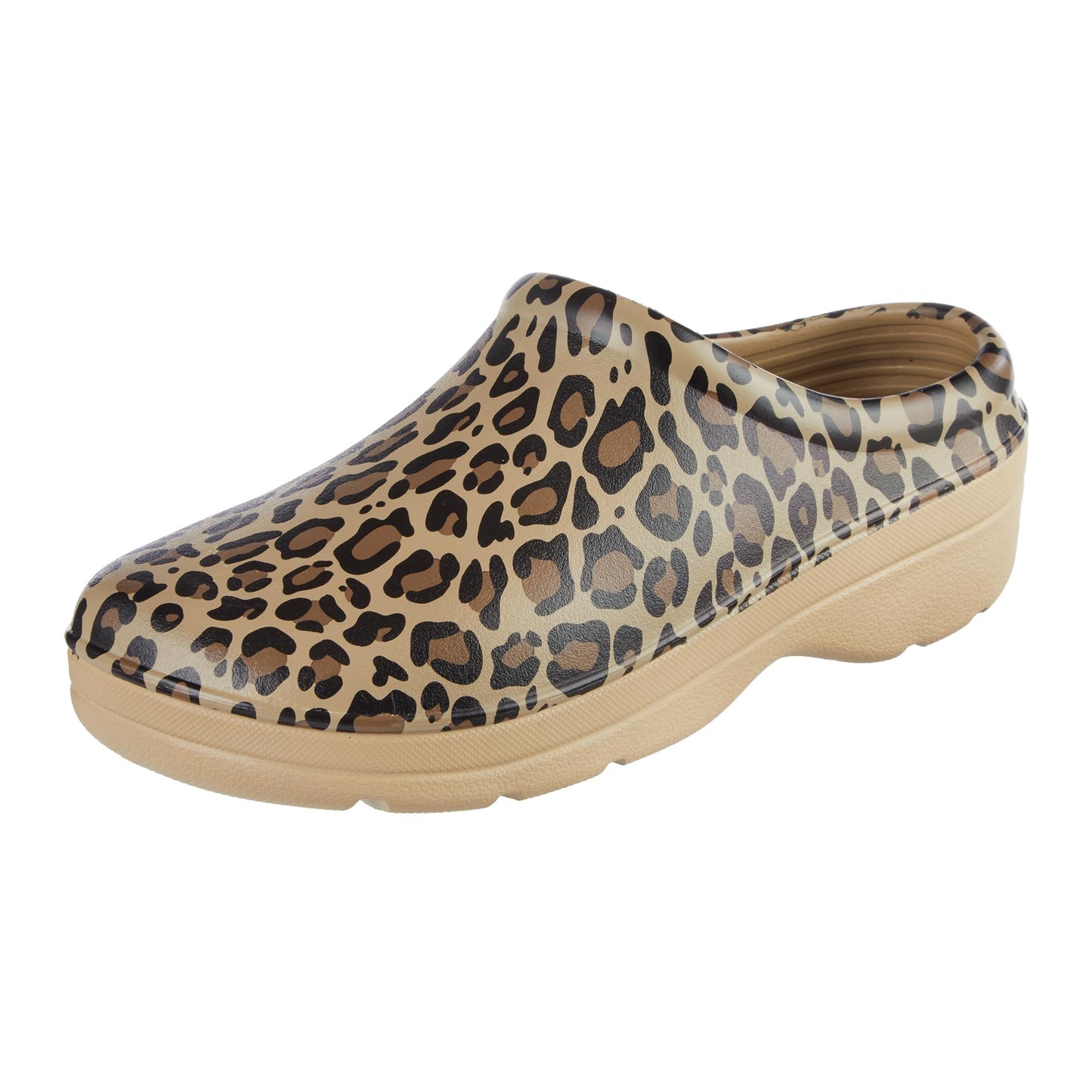 totes Women's Everywear Lightweight Waterproof Bailey Garden Clog, Leopard, 10 US