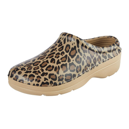 totes Women's Everywear Lightweight Waterproof Bailey Garden Clog, Leopard, 10 US