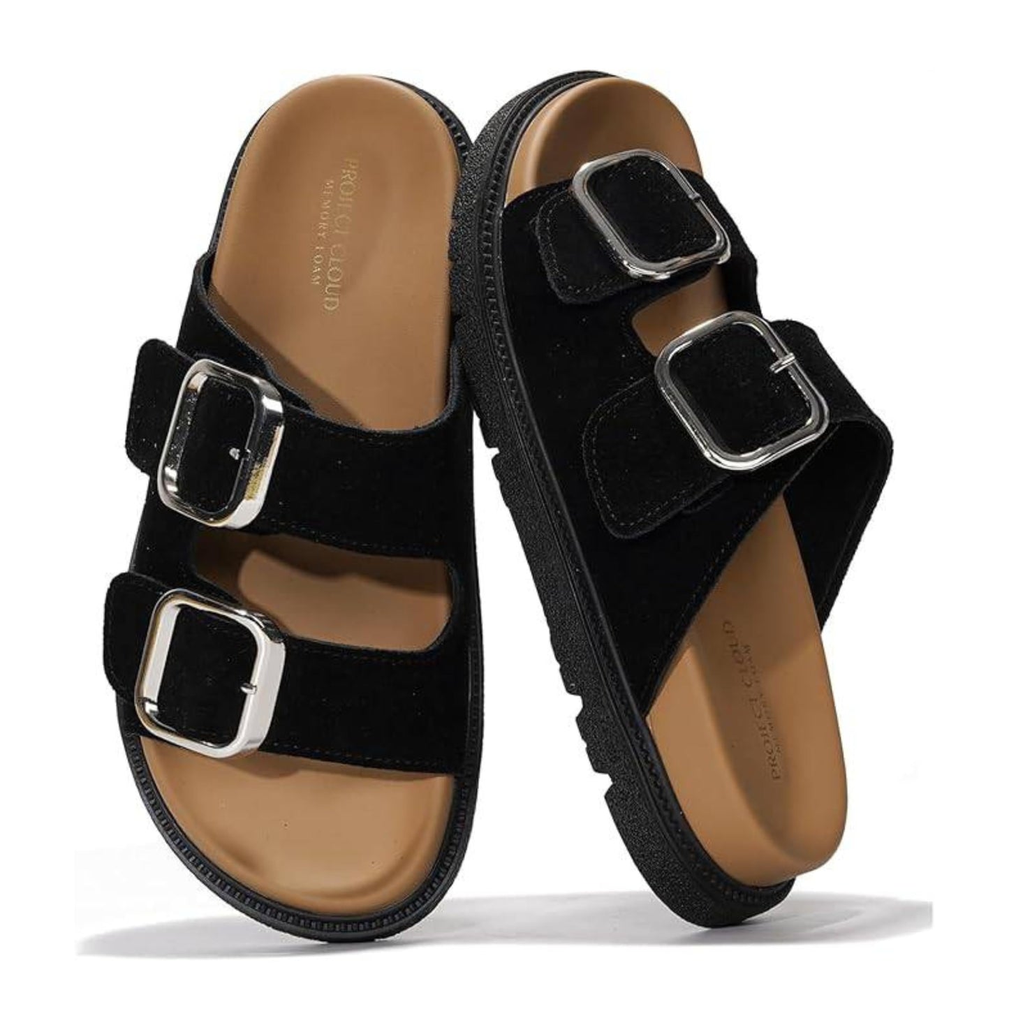 Project Cloud Sandals for Women - Trendy Sandals for Women 2026 with Adjustable Straps - Plush and Soft Insole Womens Slides - Non Slip Outsole Slides (Sharl-2, BLKSDE,8.5M)