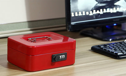 Jssmst Medium Cash Box with Combination Lock - Durable Metal Cash Box with Money Tray Red, 7.87 x 6.3 x 3.35 inches, CB0703M