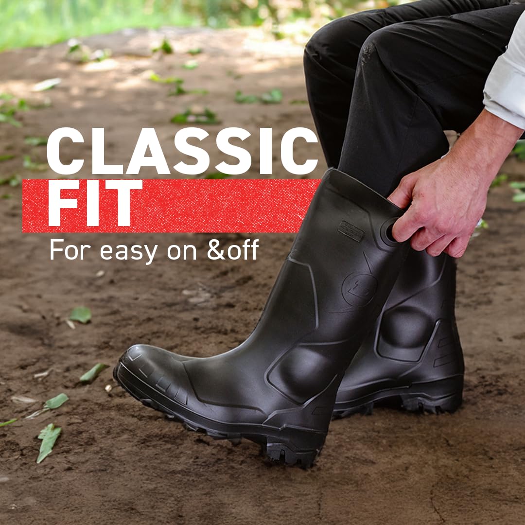 DUNLOP Chesapeake Rubber Boots with Steel Toe for Men & Women – PVC - Waterproof Work boots - Lightweight Garden, Rain & Fishing Boots - Safety boots with Wide Calf – Black – Size 3–15