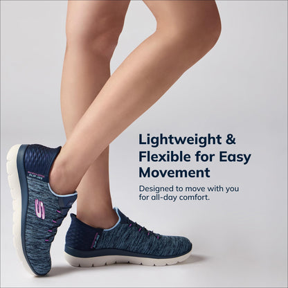 Skechers Women's Summits Hands-Free Slip-Ins – Memory Foam Insole, Heel Pillow, Vegan Materials Sneaker, Navy Purple, 10 Wide