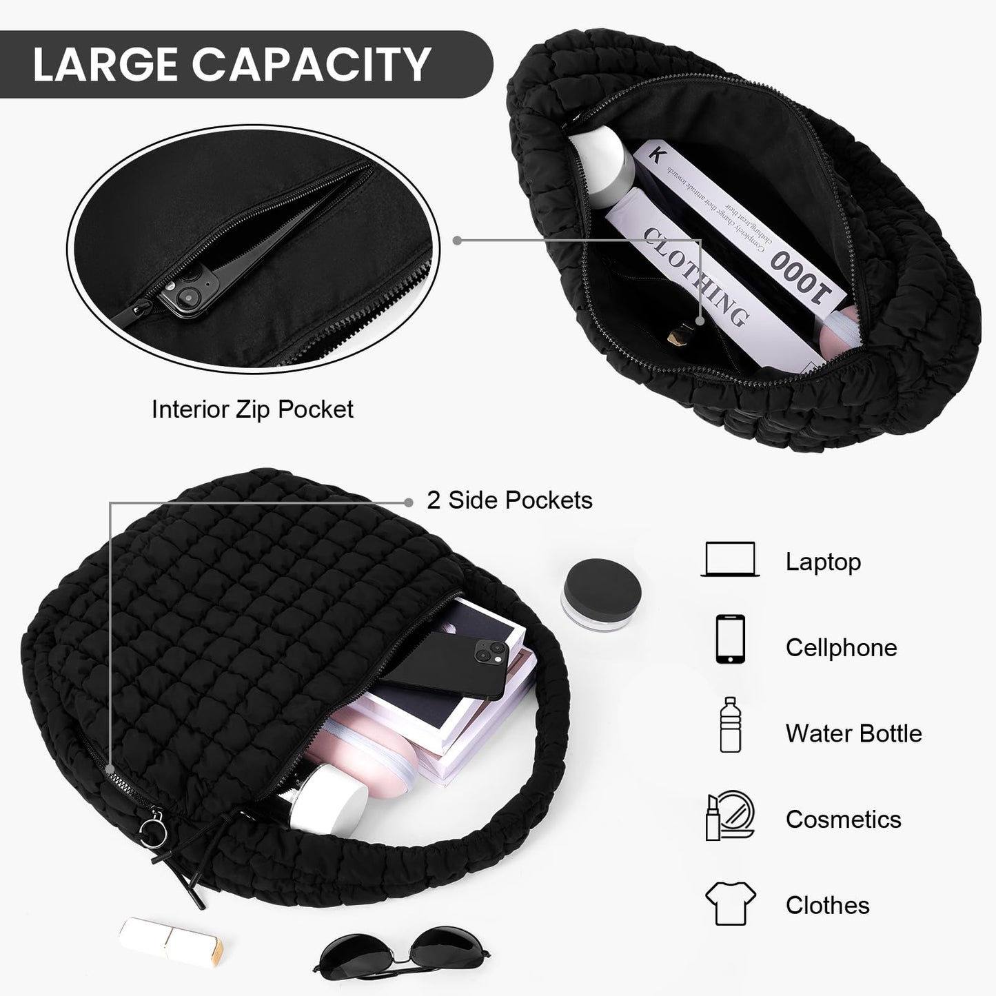 Juoxeepy Quilted Tote Bag Large Quilted Carryall Puffer Shoulder Bag Lightweight Puffy Padding Hobo Bags Puffy Bags