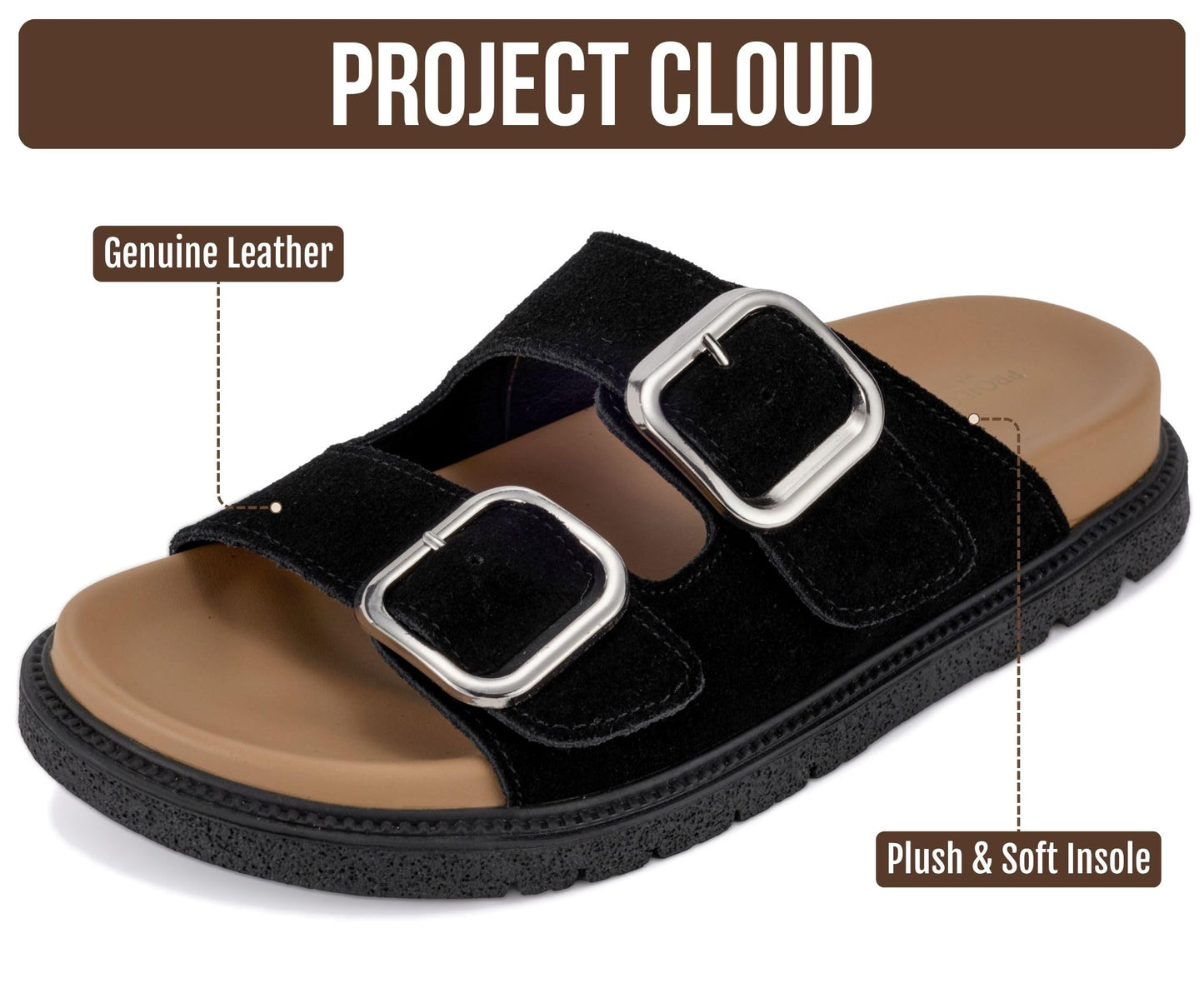 Project Cloud Sandals for Women - Trendy Sandals for Women 2026 with Adjustable Straps - Plush and Soft Insole Womens Slides - Non Slip Outsole Slides (Sharl-2, BLKSDE,8.5M)