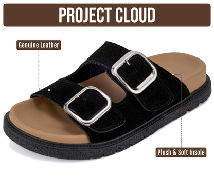 Project Cloud Sandals for Women - Trendy Sandals for Women 2026 with Adjustable Straps - Plush and Soft Insole Womens Slides - Non Slip Outsole Slides (Sharl-2, BLKSDE,8.5M)