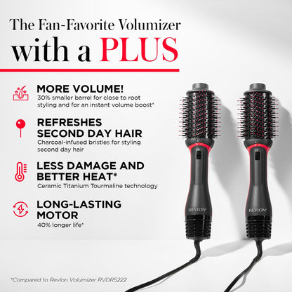 REVLON One-Step Volumizer Plus Hair Dryer and Styler | More Volume, Less Damage, and More Styling Control for Easy and Fast Salon-Style Blowouts, Plus Travel Friendly (Black)