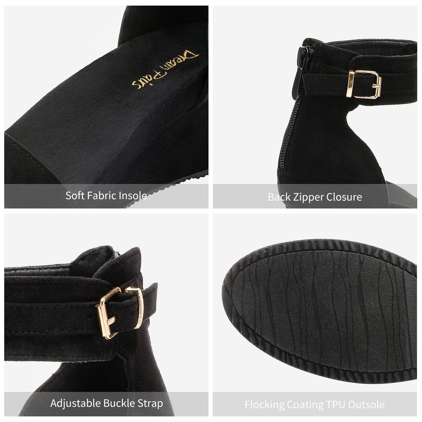DREAM PAIRS Women's Open Toe Buckle Ankle Strap Platform Wedge Sandals Summer Shoes,Size 8.5,Black,NINI-6
