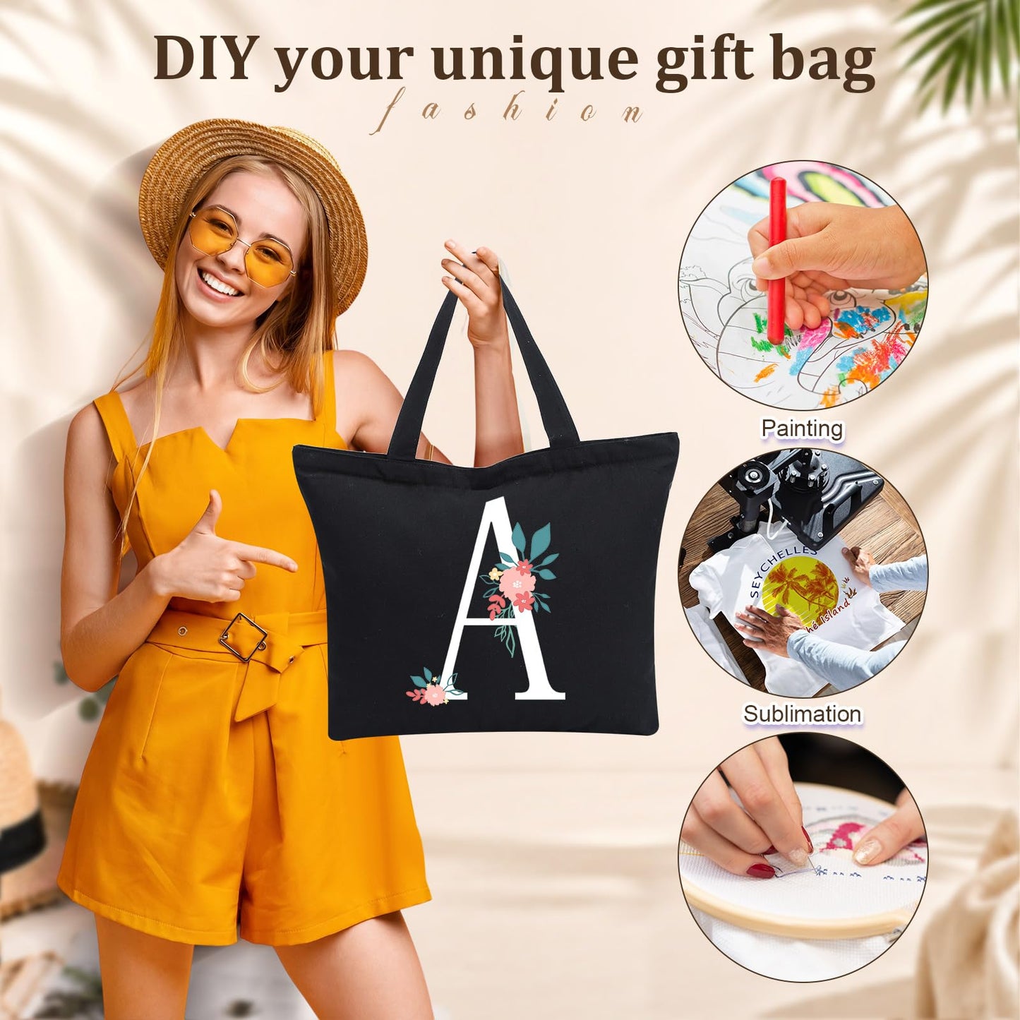 Silkfly 20 Pcs Tote Bag with Zipper, Cotton Canvas Makeup Bag Kitchen Reusable Grocery Pouch Blank Canvas Totes with Handles (16.5 x 3.9 x 13 in,Black)