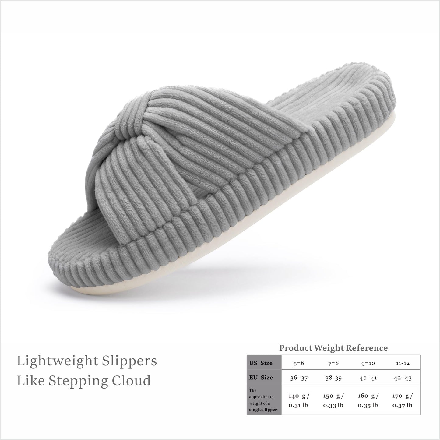 Chantomoo Slippers for Women Memory Foam House Bedroom Corduroy Bow Crossbands Slipper Shoes Comfy Trendy Gift Slippers Grey Size 7 8 6.5