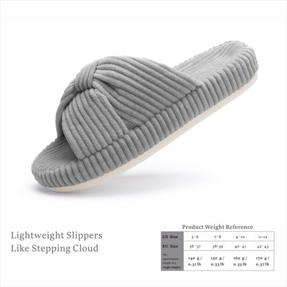 Chantomoo Slippers for Women Memory Foam House Bedroom Corduroy Bow Crossbands Slipper Shoes Comfy Trendy Gift Slippers Grey Size 7 8 6.5