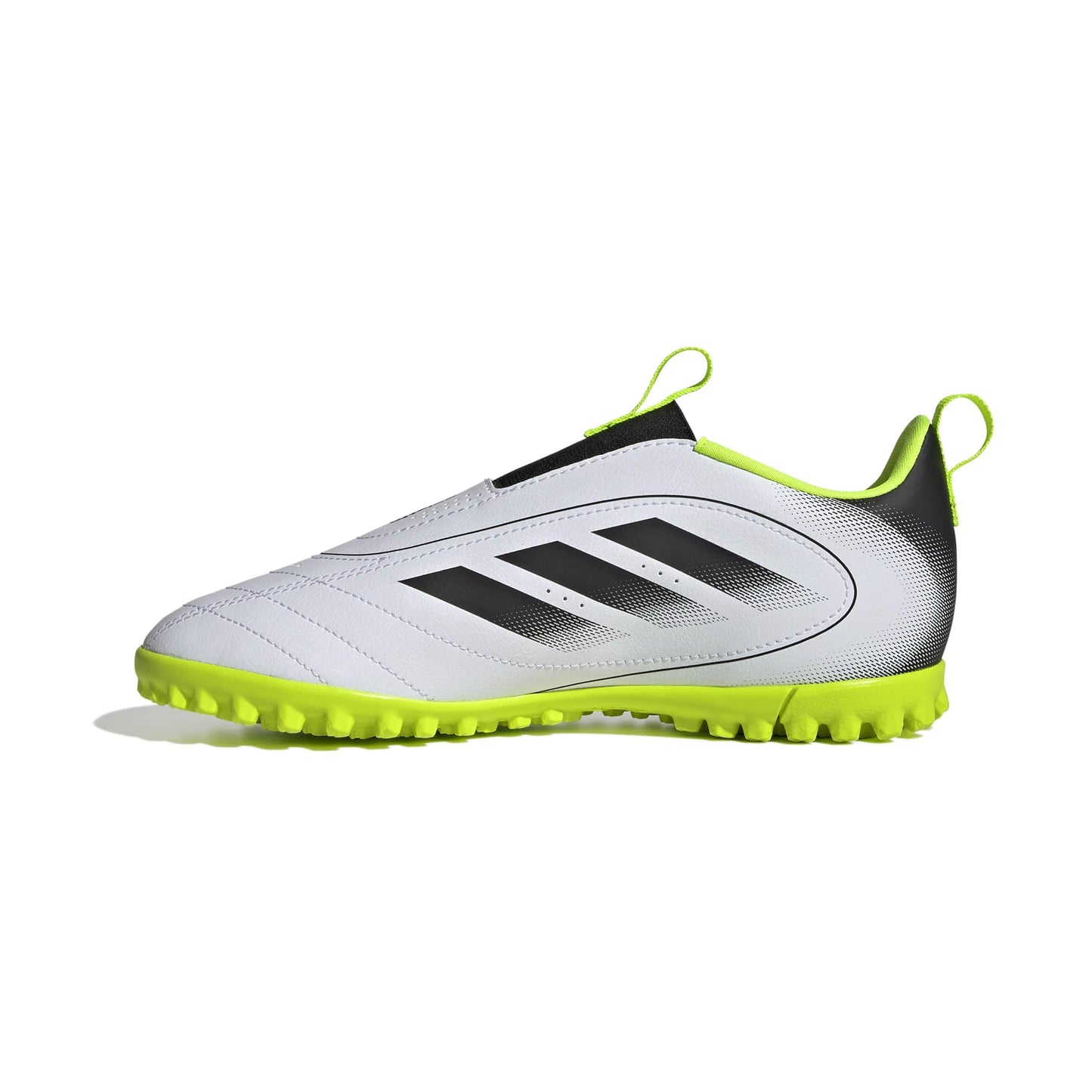 Adidas Unisex-Kids Goletto IX Laceless Turf Soccer, White/Black/Lucid Lemon, 13.5