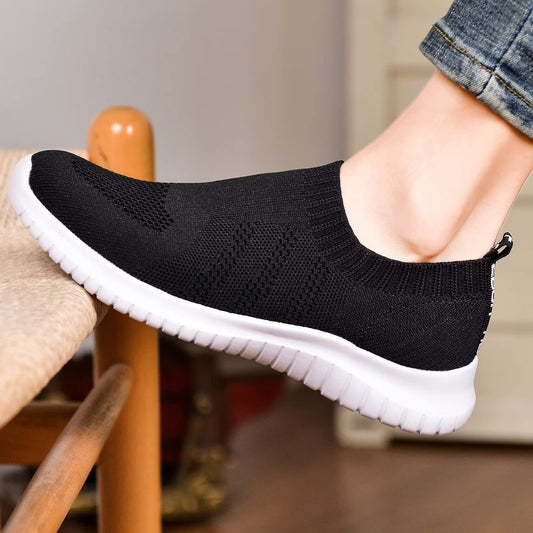 TIOSEBON Women's Walking Shoes Lightweight Mesh Slip-on- Breathable Running Sneakers 7.5 US Black