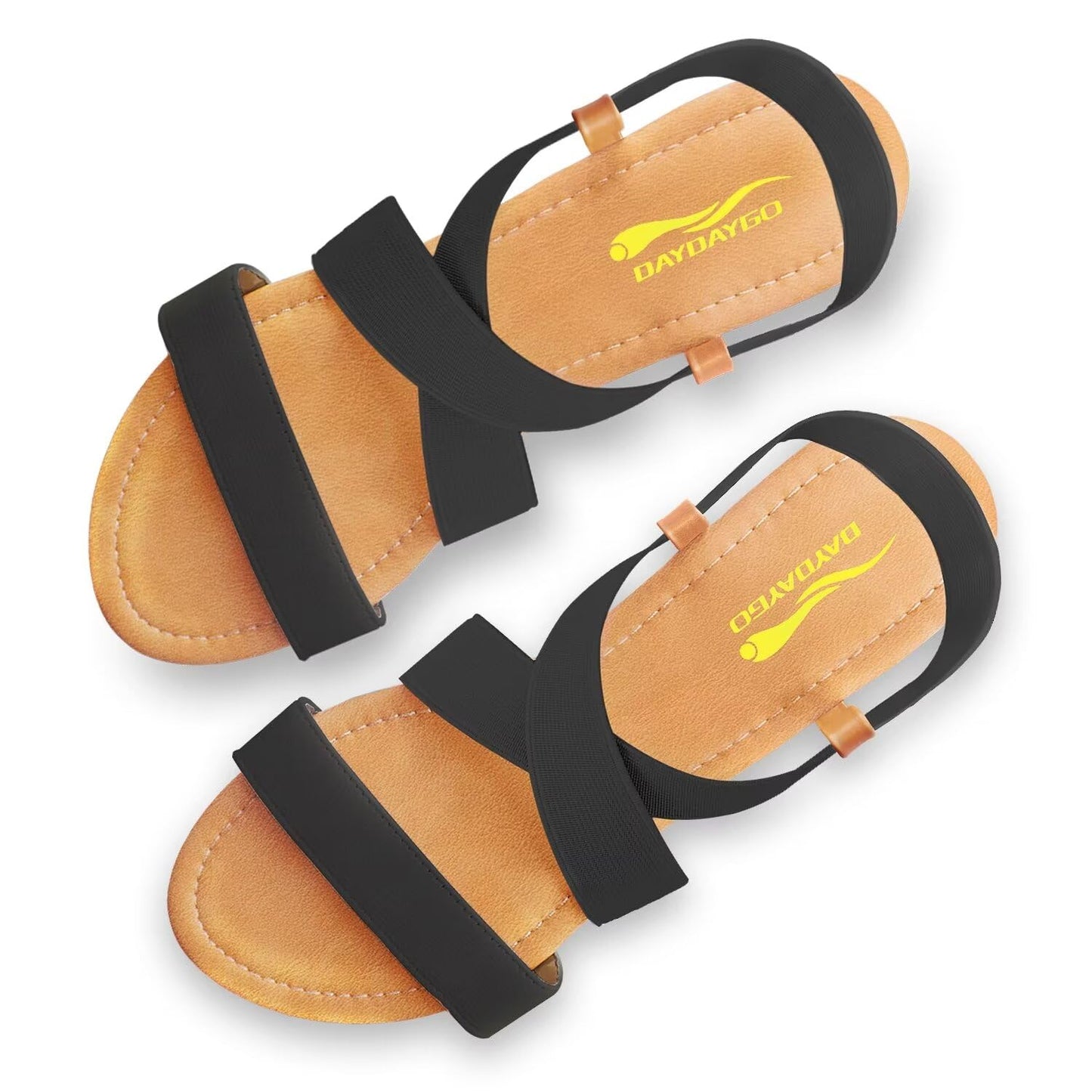 DAYDAYGO Women's Flat Sandals Elastic Sandals for Women Dressy Summer Comfortable Casual Cute Strappy Beach Wedding Flat Sandals Black Flat Sandals for Women Size 12