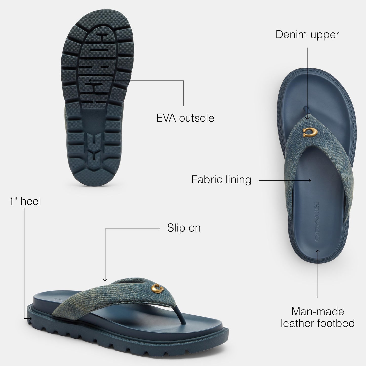 COACH Brynn Loved Denim Thong Sandal