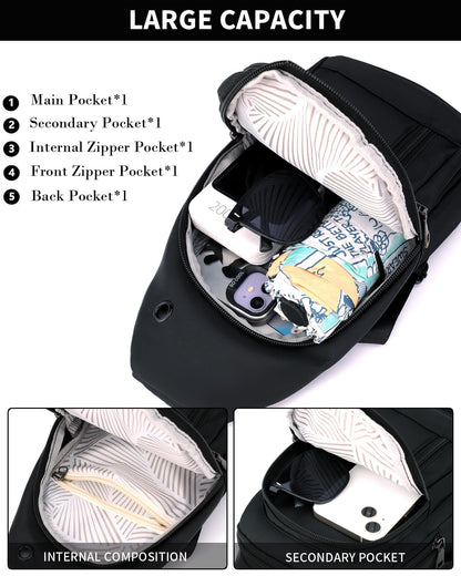 Seoky Rop Sling Bag Crossbody Backpack for Men Women Small Purse Chest Shoulder Bag for Travel Hiking Daypack White