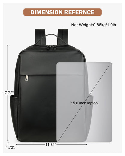 MASINTOR 15.6 inch PU Leather Laptop Backpack Purse for Women, Large College Casual Backpack Travel Bag Black