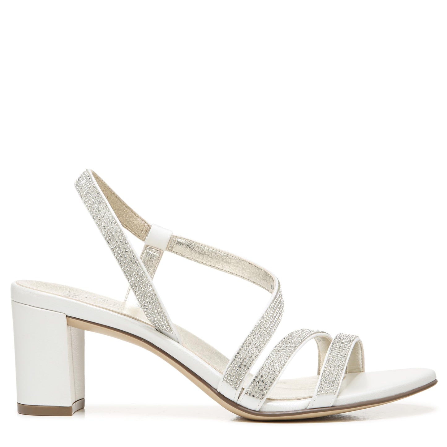 Naturalizer Womens Vanessa2 Rhinestone Embellished Strappy Heeled Sandal ,White Satin ,8W