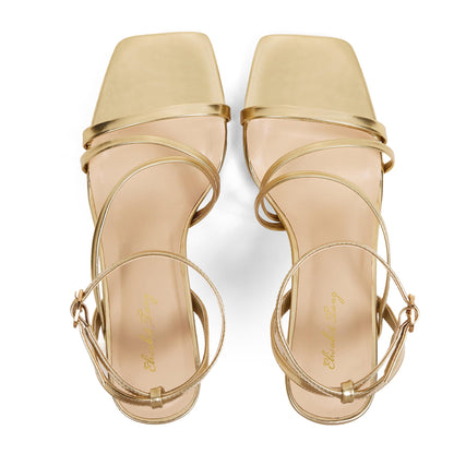 Elisabet Tang Women's Heeled Sandals Square Toe Chunky Shoes Thick Heels Open Toe High Heels Dress Wedding Office Shoes For Party