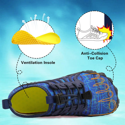 Scurtain Water Shoes for Kids Boys Girls Quick Dry Barefoot Boys Girls Kids Water Shoes Beach Sports Swim Pool for Little Big Kid Navy/Shark Size 6.5
