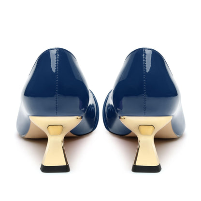 Muikecors Women's Kitten Heels Square Toe Low Heel Pumps Closed Toe Patent Slip On Pumps Womens Work Dress Office Wedding Party Shoes 2 Inch Navy Blue Patent Size 8.5