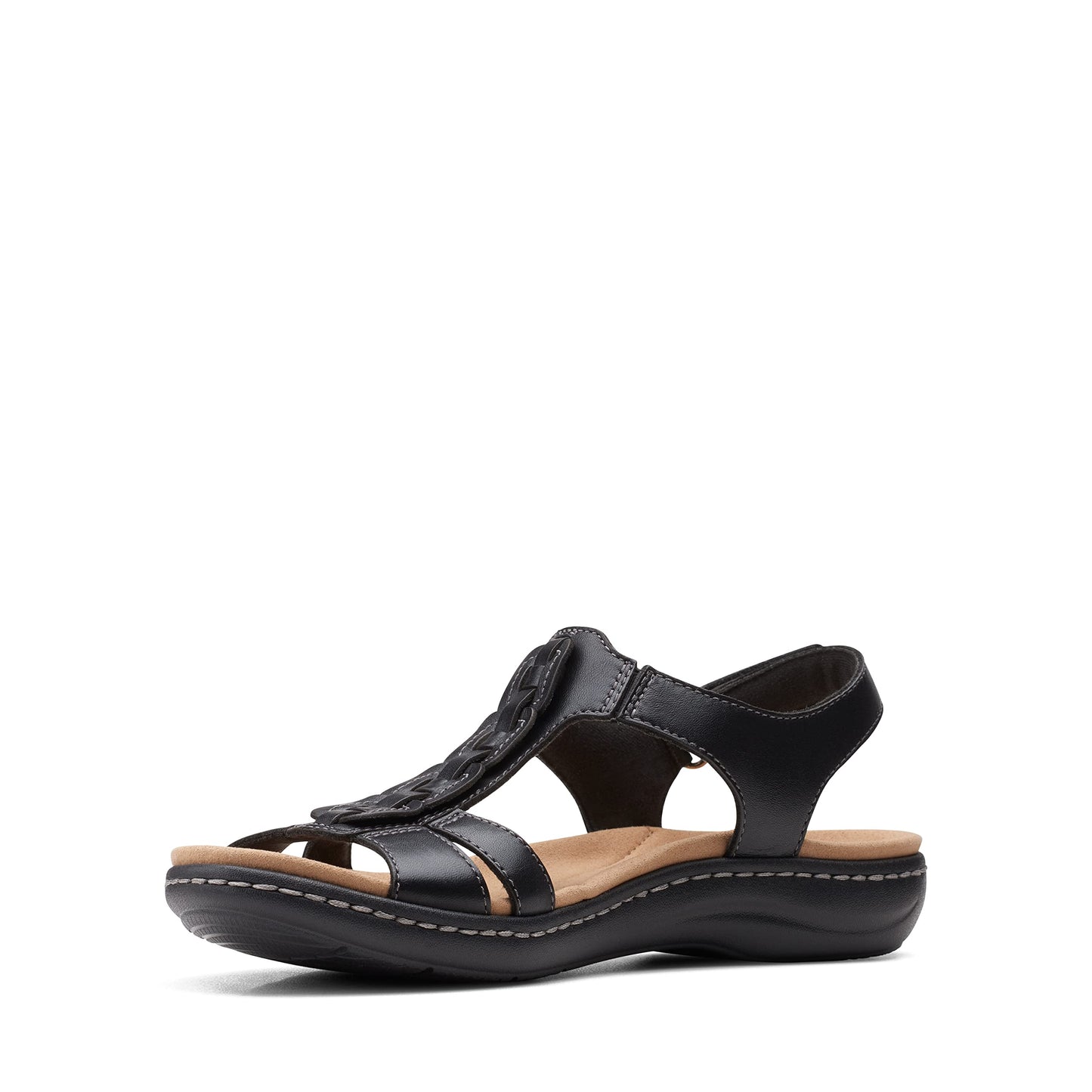 Clarks Women's Laurieann Kay Flat Sandal, Black Leather, 8.5 Wide