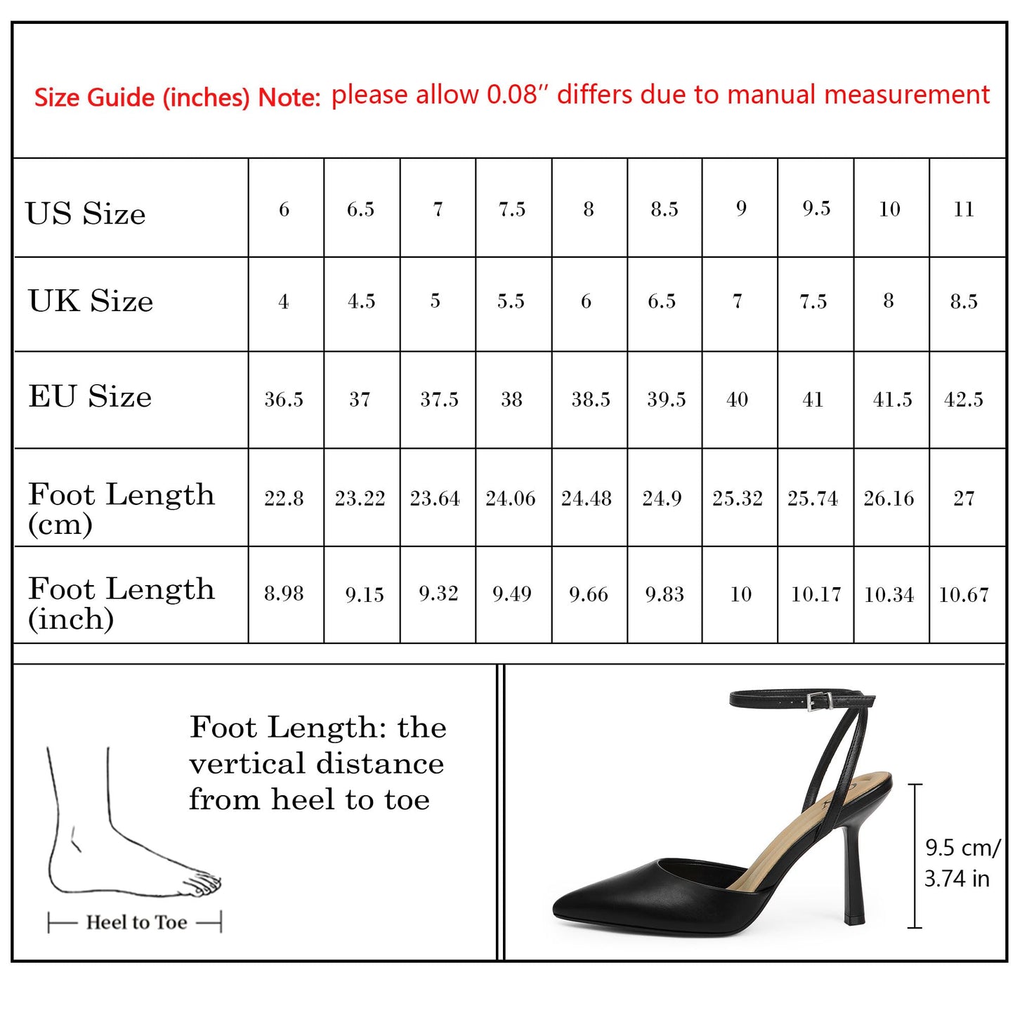 QIY Black Heels for Women Pumps High Heel Strappy Sandals, 8